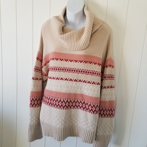 Frye & Co Sweater Womens Size Large Cowl Neck Striped Boho Knit - Picture 3 of 8